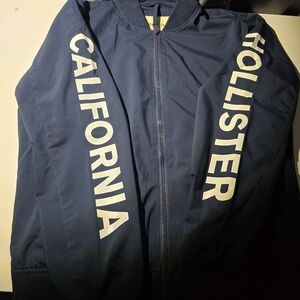 Hollister Navy Zip-Up Jacket with California Sleeve Print